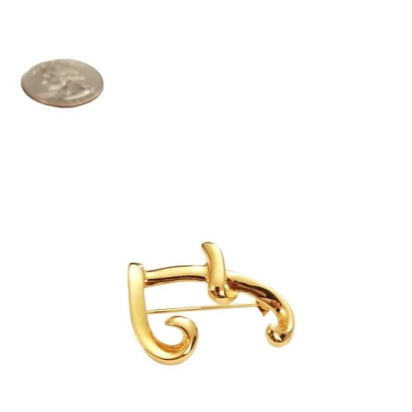 Anne Klein Gold-Tone Cursive Script Letter Initial F Brooch, Signed L61 - Picture 5 of 7